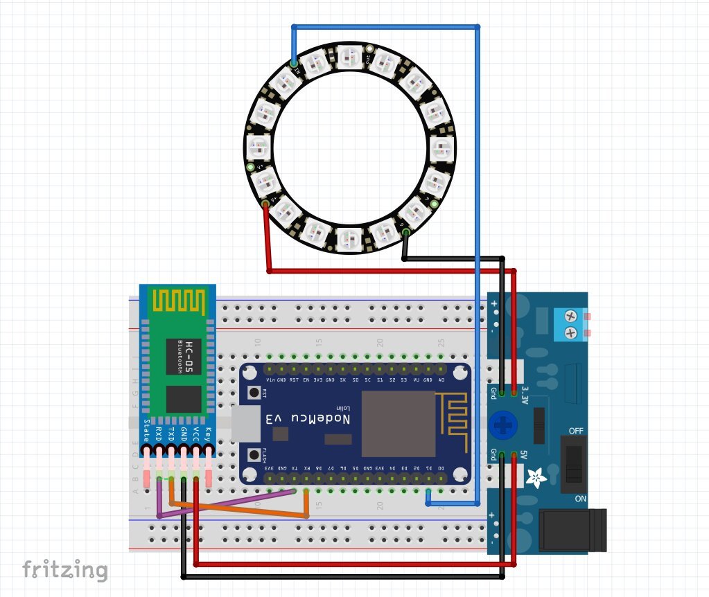 Circuit Diagram for Colour changing Bluetooth WS2812B RGB ring light