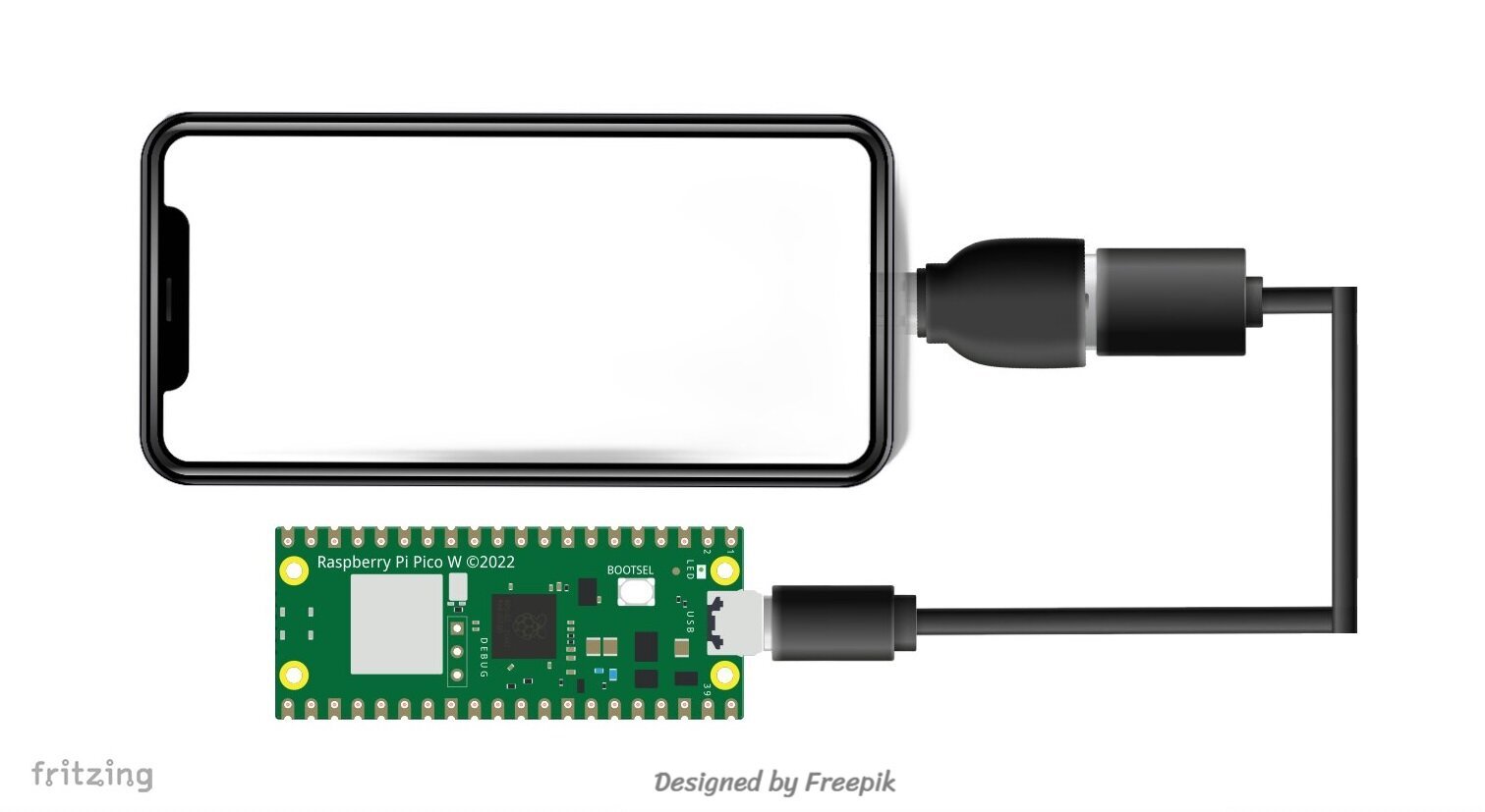 Circuit Diagram for Connecting Smartphone to Raspberry Pi Pico/Pico W via USB OTG